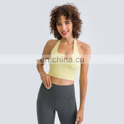 New Style Halter Neck Sports Bra Sexy U Neck Backless Yoga Bra Women Gym Fitness Outdoor Physical Running Yoga Bra Top