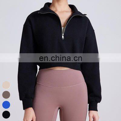 Custom Fitness Top Casual Loose Running Sweatshirts Stand Collar Yoga Coat Long Sleeve Half Zipper Fleece Sports Sweatshirt photo-4