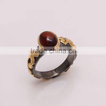 925 SOLID STERLING FINE SILVER GARNET RING BLACK & GOLD RHODIUM