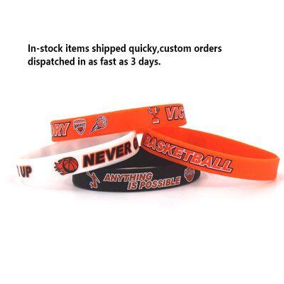 Wholesale in Stock NEVER GIVE up Inspirational Words Silicone Wristband Basketball Fans VICTORY Soft Print Bracelet photo-3