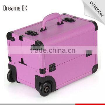 Purple Professional Rolling Trolley Makeup Case With Compartments for Nail Polishing Artist photo-2