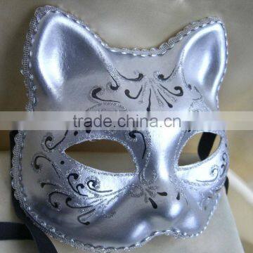 Silver Carnival Mask Cat Shaped Venice Style