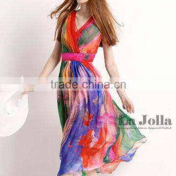 2016 New Fashion Design Women Dress Sleeveless Maxi Dress Printed Chiffon Summer Dress photo-2