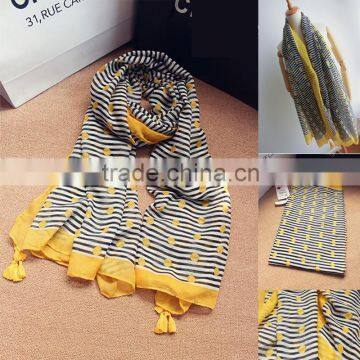 Newest Yellow Dot Striped Pattern Tassels Women Pashmina Scarves & Shawls