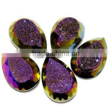 Mystic Peacock Window Druzy Faceted Cabochon, Heart Shape