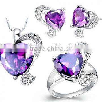 Europe and America Style Amethyst Zirconia Heart Jewelry Set