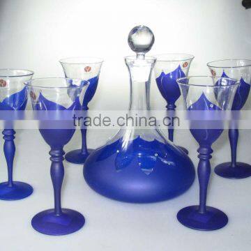 Handpainted beautiful1 glass pitcher with 6 elegant wine glass drink set