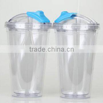 Double Acrylic Glass Walls Tumbler with snap-on cover sip slid