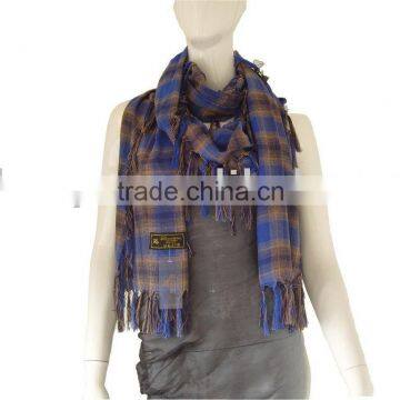 New checked long scarf with tassel 2015 fashion scarf