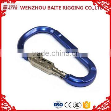 Wholesale high quality Aluminum password Snap Hook ,Blue colorful rigging Industrial with password carabiner Spring Hook