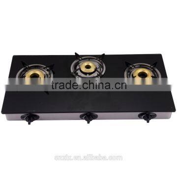 Tabletop Glass Gas Stove 3 Indian Burner Gas cooker factory