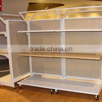 Metal Supermarket Shelf With Wooden Backboard