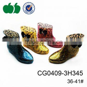 ladies fashion leopard print rain boots shoe