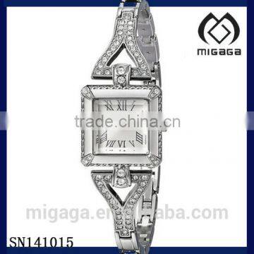 Self-adjustable polished silver tone and crystal bracelet Watch