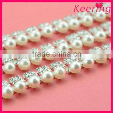 Hot sale pearl and crystal rhinestone cup chain for decorations WRC-203