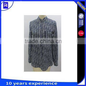 100% Cotton Print Shirt Long Sleeve Stand Collar Single Front Pocket Casual Women