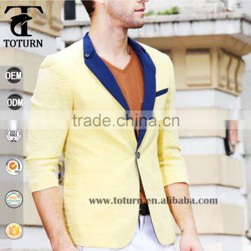 2016 new design yellow color mens blazer slim fit blazer for man wholesaler