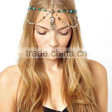 Fancy Head Chain Jewelry Metal Chain Elasitc Hair Bands Headbands