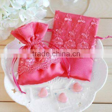 Fashion Pink Embroidered Jewelry Bag ,drawstring Jewelry Bag