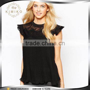 Latest Design Fashion Black Lace Tops for Woman