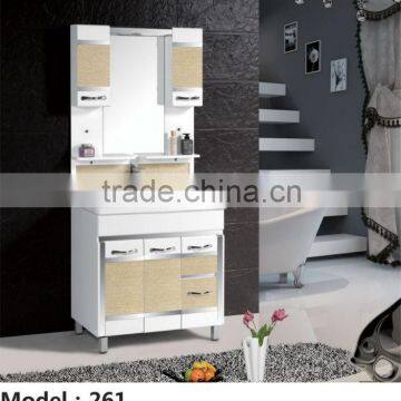 White Furniture Pvc Bathroom Cabinet With Ceramic Wash Basin