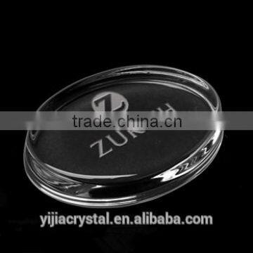 Etched Oval Shape Crystal Glass Paperweight for Gifts