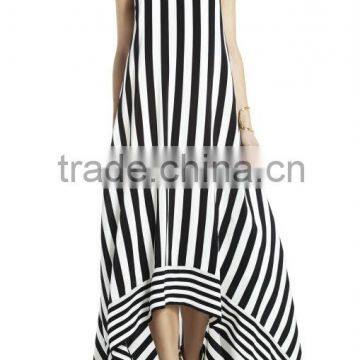 100% silk summer high-low striped ladies casual dresses pictures