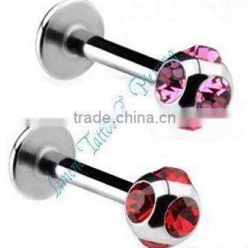 labret with crystal Ball 1.2mm 16G, Surgical Steel 316L piercing jewelry