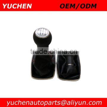 YUCHEN Car Shift Gear Knob Silver Caps Red Stitches Leather Boot For VW BORA GTI MK4 GOlf 4 1999-2005/ Seat Leon