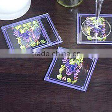Wholesale Blank blossom printed custom shape clear glass table mat coaster for promotion gift item