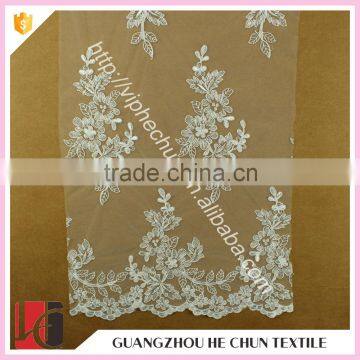 HC-4886-1 Hechun Hand White Elegant Floral Embroidery Bridal Lace Fabric