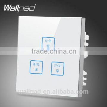 Wallpad Customize LED UK White Waterproof Crystal Glass switch 110~250V 3 gang 1 way Touch Screen Light Wall Switch Panel