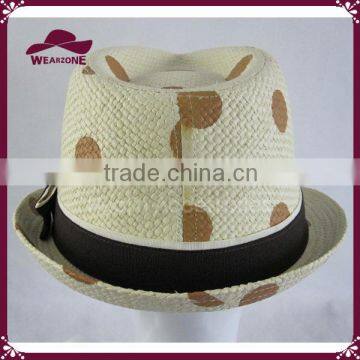 Dot Pattern Printed Natural Straw Hat