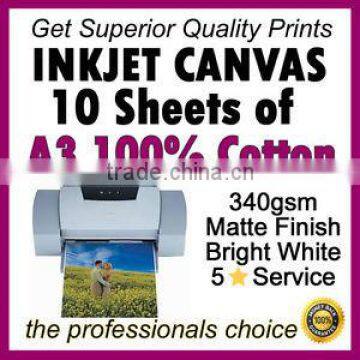 Genuine Cotton Canvas For Inkjet Printers 10x A3 Sheets