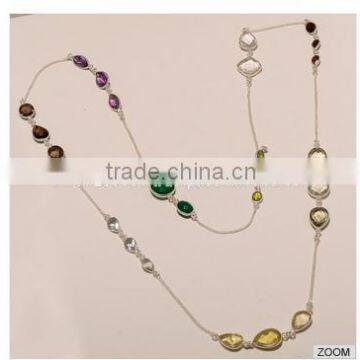 N0003-STERLING SILVER MULTI STONE NECKLACE 23.42