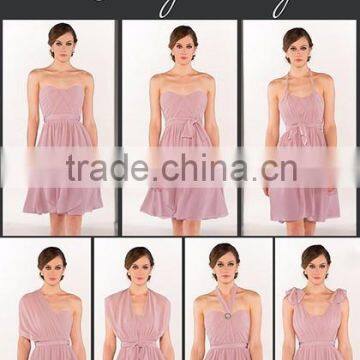 New Arrival Knee Length Convertible Bridesmaid Gown/Dress With Streamers Chiffon Sexy Bridesmaid Dresses 2015(SRLV-8471) photo-2