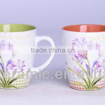 Wholesale beautiful ceramic colored mug with flower design