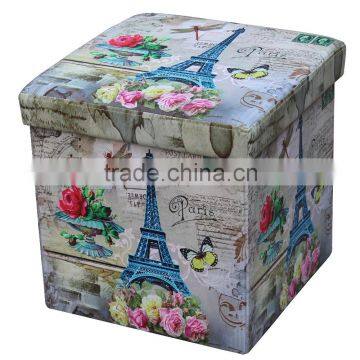 Eiffel Flower Printed PVC Folding Storage Ottoman