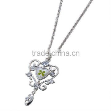 Large Double Heart Diamante Four Leaf Clover Costume Pendant