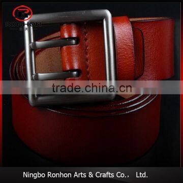 Red brown genuine leather waist belt with double pin buckle for teens and men