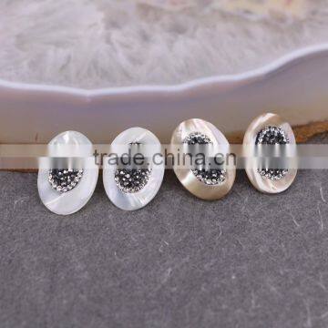 Natural Shell Gem beads, Oval shape with Crystal Zircon Paved Connector Druzy Beads For Jewelry Making