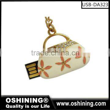 2016 New product crystal bag shape USB 2.0 flash pendrive with keychain (USB-DA323)