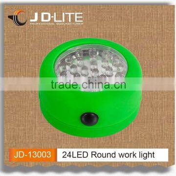 Classic 24 LED round shape work light with 360 degrees rotated hook and powerful magnet hid working light