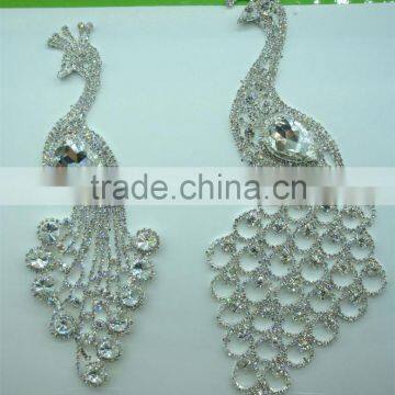 Top Sell Silver Beaded Rhinestone Trim Applique For Wedding Dress