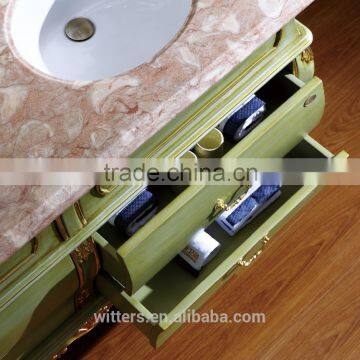 Spain Style Bathroom Vanity Furniture Hand Paining Green Solid Wood WTS808 photo-2