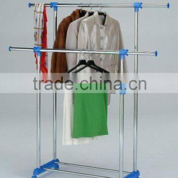 Expandable Double bar clothes hanging stand Garment Rack Blue cloth rack