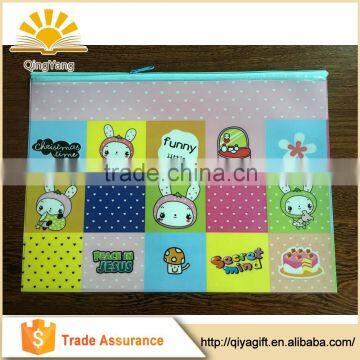 custom cute zipper closure A4 plastic pvc file bag document folder