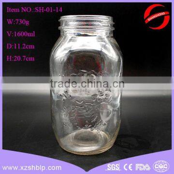 Customized 1600ml food container embossed glass mason jars