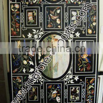 Marble Pietra Dura Dining Unique Table Top, Black murals work