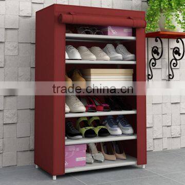 6 layers non-woven fabric portable metal shoe storage with cloth cover